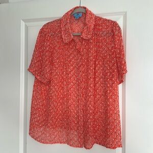 CeCe floral collared blouse, short sleeves XL